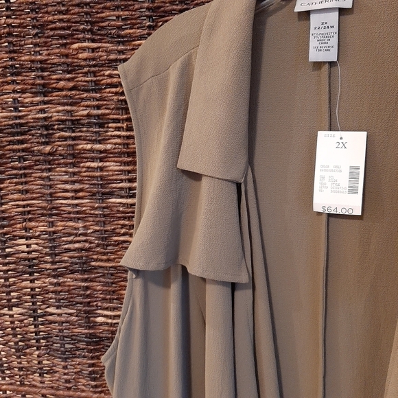 NWT Catherines Open Front Cardigan 2X 22 / 24 Sage Green Waterfall Vest Office - Picture 3 of 8